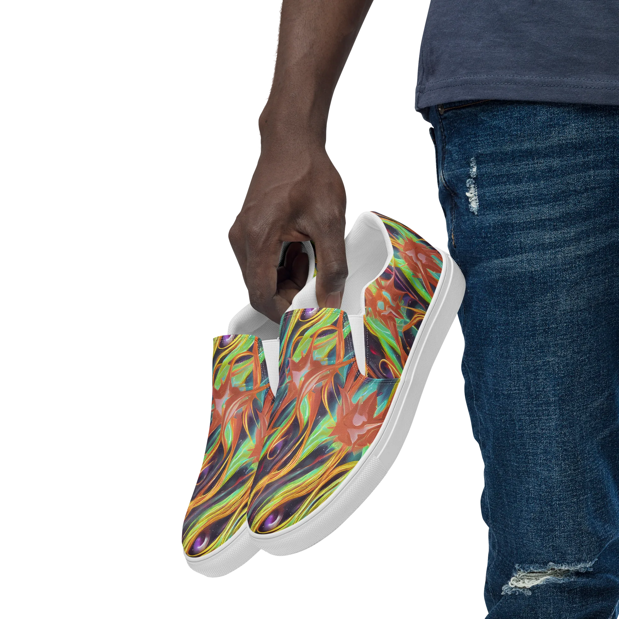 Neon Tidal Bloom on Men's Slip-On Canvas Shoes — Left Front