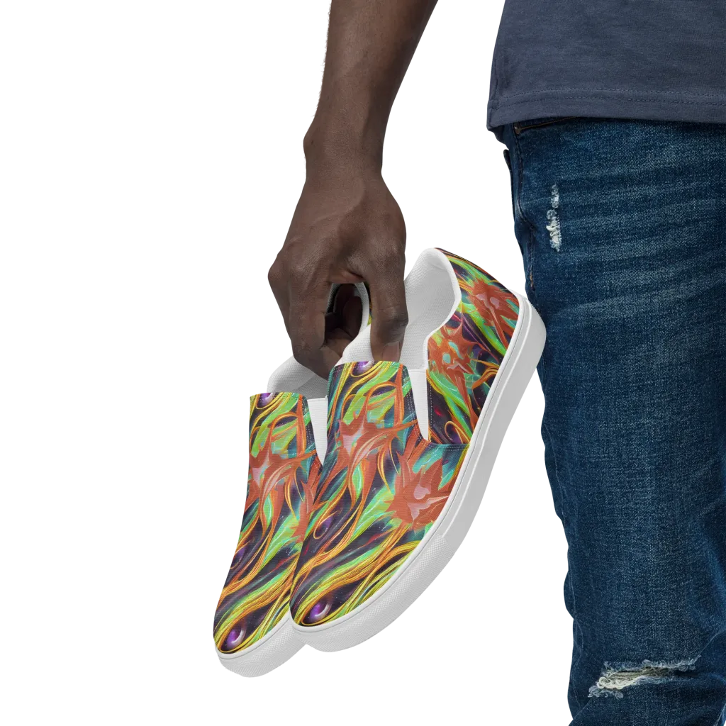 Neon Tidal Bloom on Men's Slip-On Canvas Shoes — Left Front