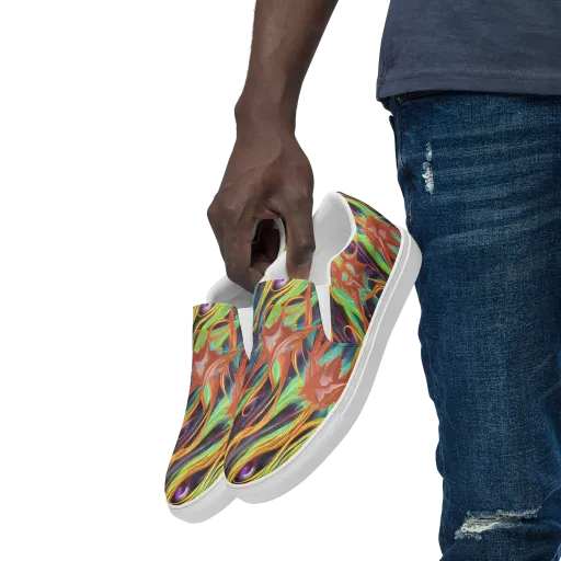 Neon Tidal Bloom on a Men's Slip-On Canvas Shoes