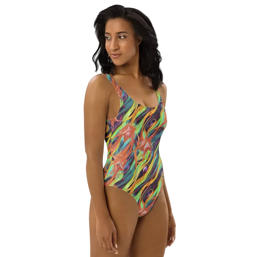 Neon Tidal Bloom on One-Piece Swimsuit — Right