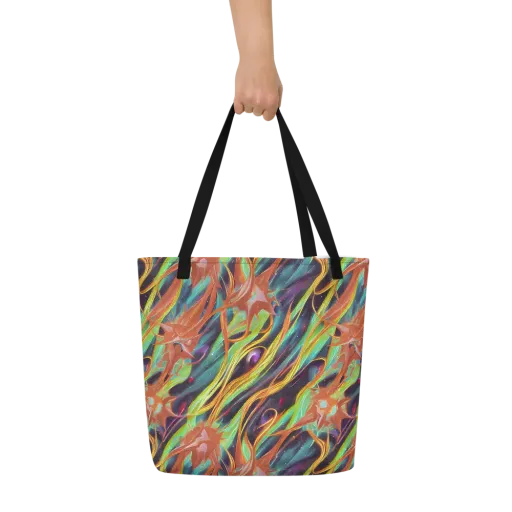 Neon Tidal Bloom on a Large Tote Bag W/ Pocket