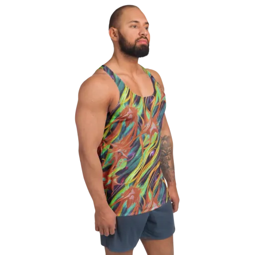 Neon Tidal Bloom on a Men's Tank Top