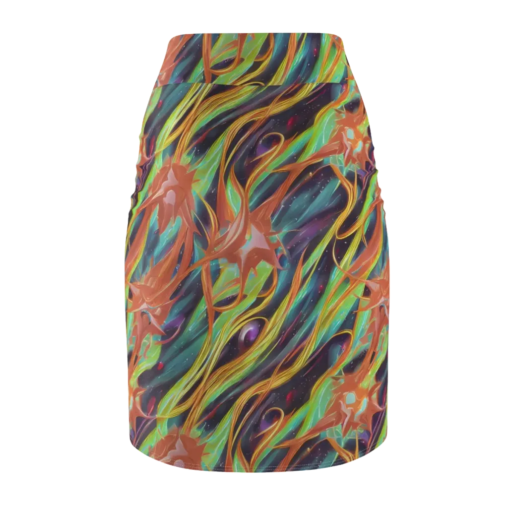 Neon Tidal Bloom on Pencil Skirt — Back