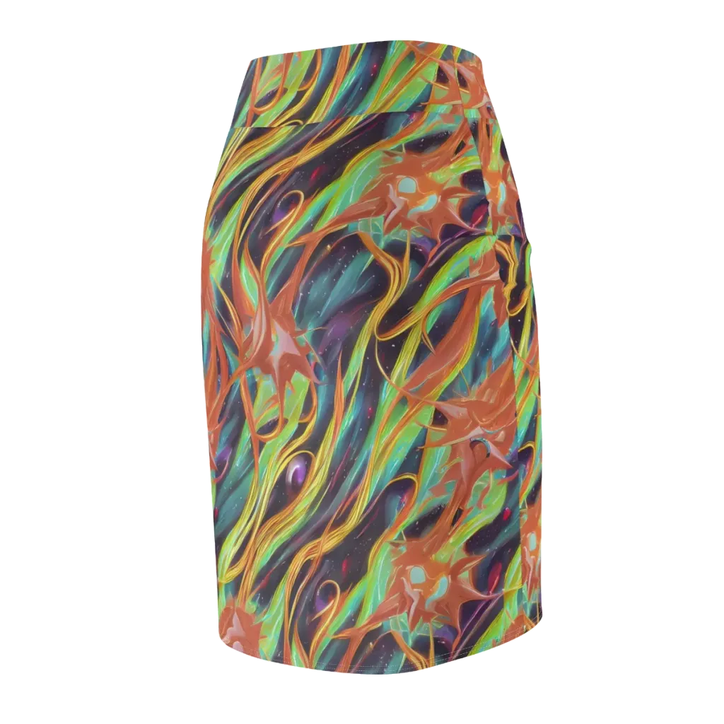 Neon Tidal Bloom on Pencil Skirt — Back Side