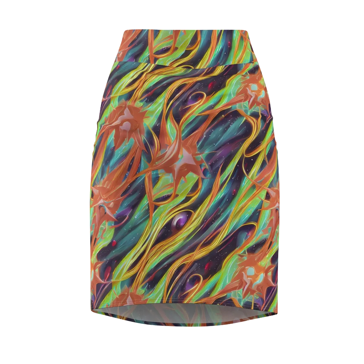 Neon Tidal Bloom on Pencil Skirt — Front