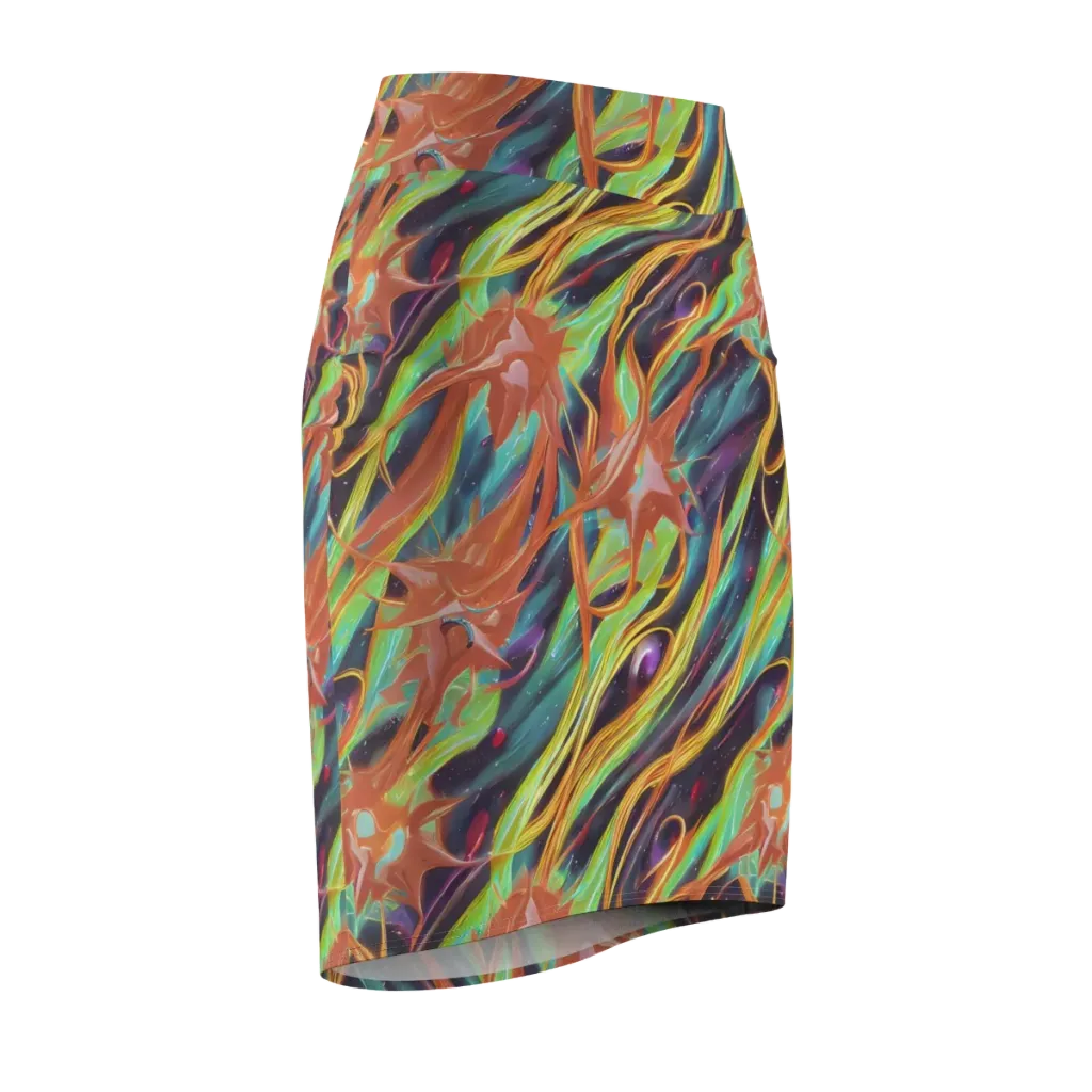 Neon Tidal Bloom on Pencil Skirt — Front Side