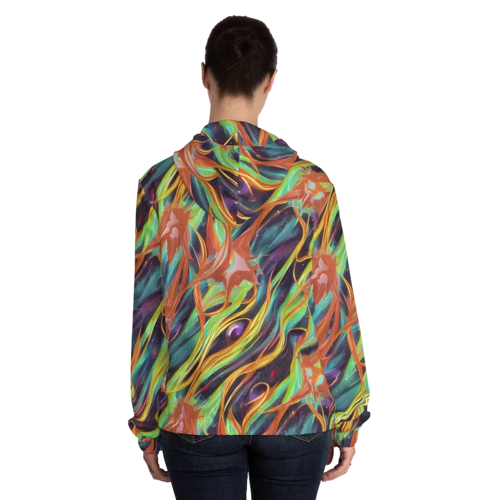 Neon Tidal Bloom on Women's Full-Zip Hoodie — Back On Person
