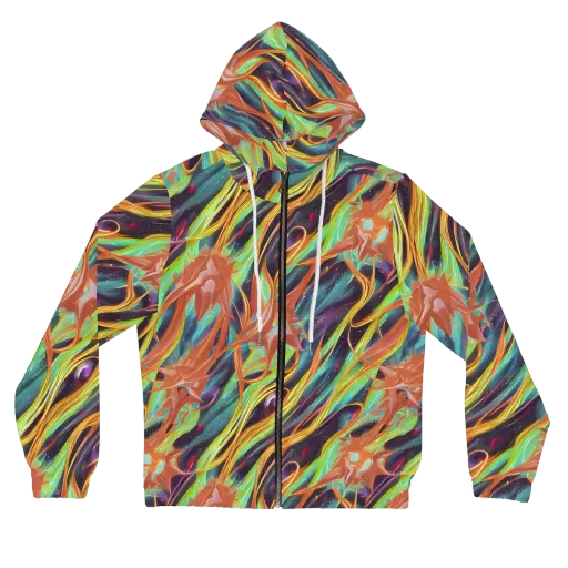 Neon Tidal Bloom on a Women's Full-Zip Hoodie