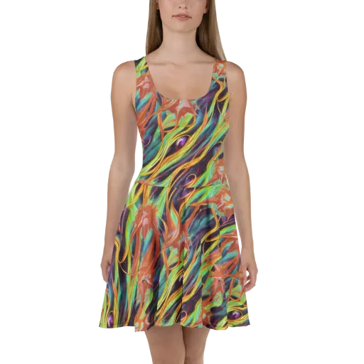 Neon Tidal Bloom on a Skater Dress