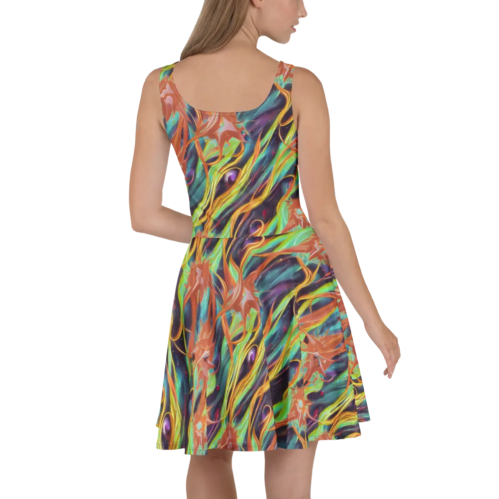 Neon Tidal Bloom on Skater Dress — Back