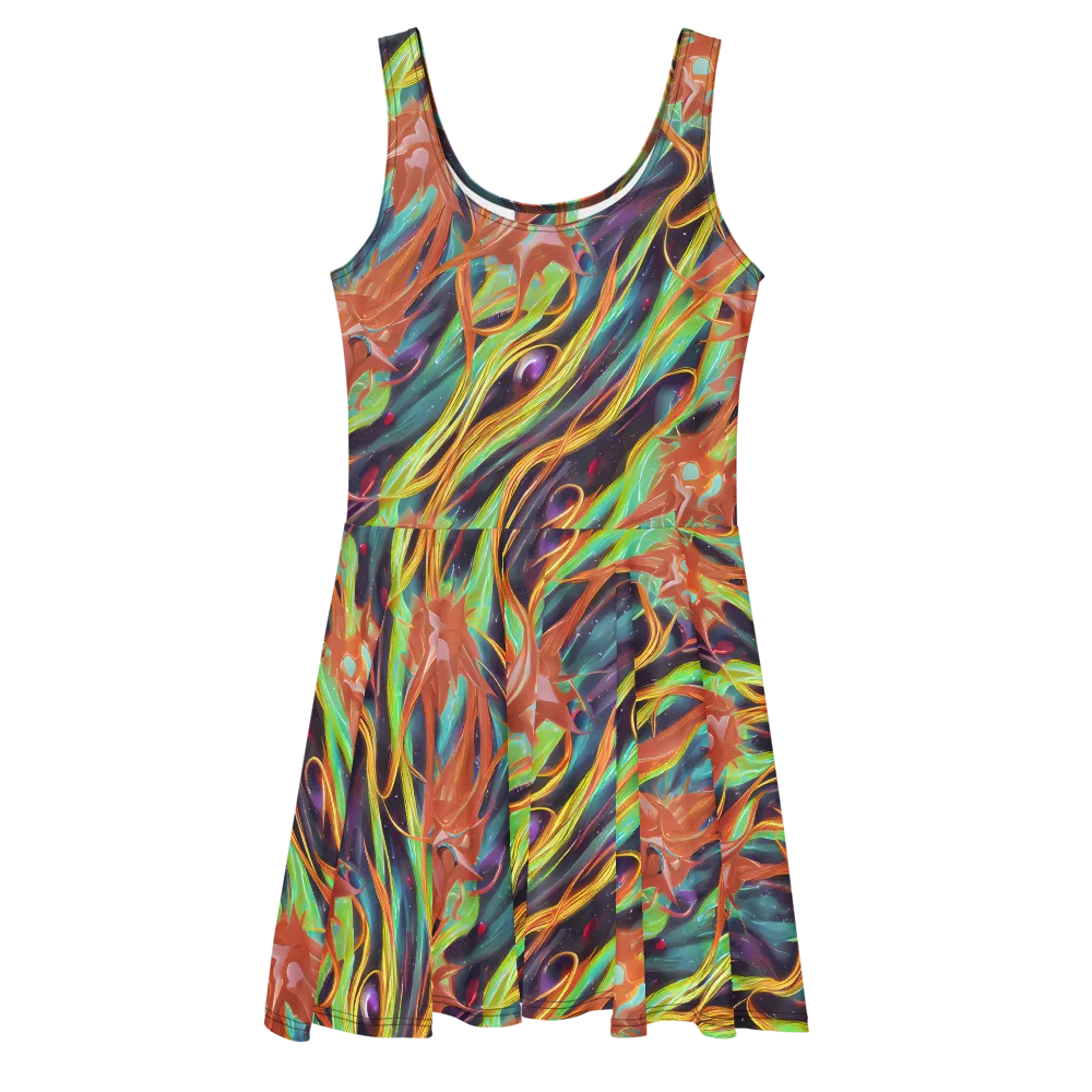 Neon Tidal Bloom on Skater Dress — Front