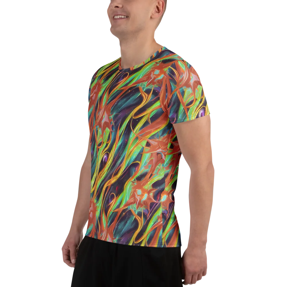 Neon Tidal Bloom on Men's Athletic T-Shirt — Left