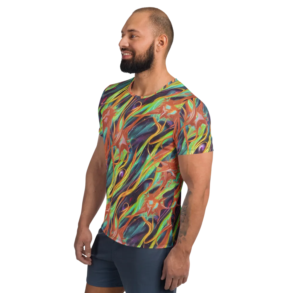 Neon Tidal Bloom on Men's Athletic T-Shirt — Left