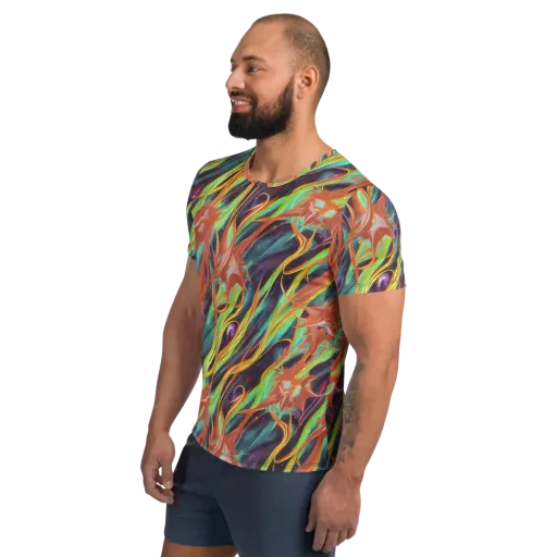 Neon Tidal Bloom on a Men's Athletic T-Shirt