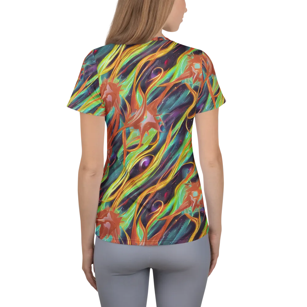 Neon Tidal Bloom on Women's Athletic T-Shirt — Back