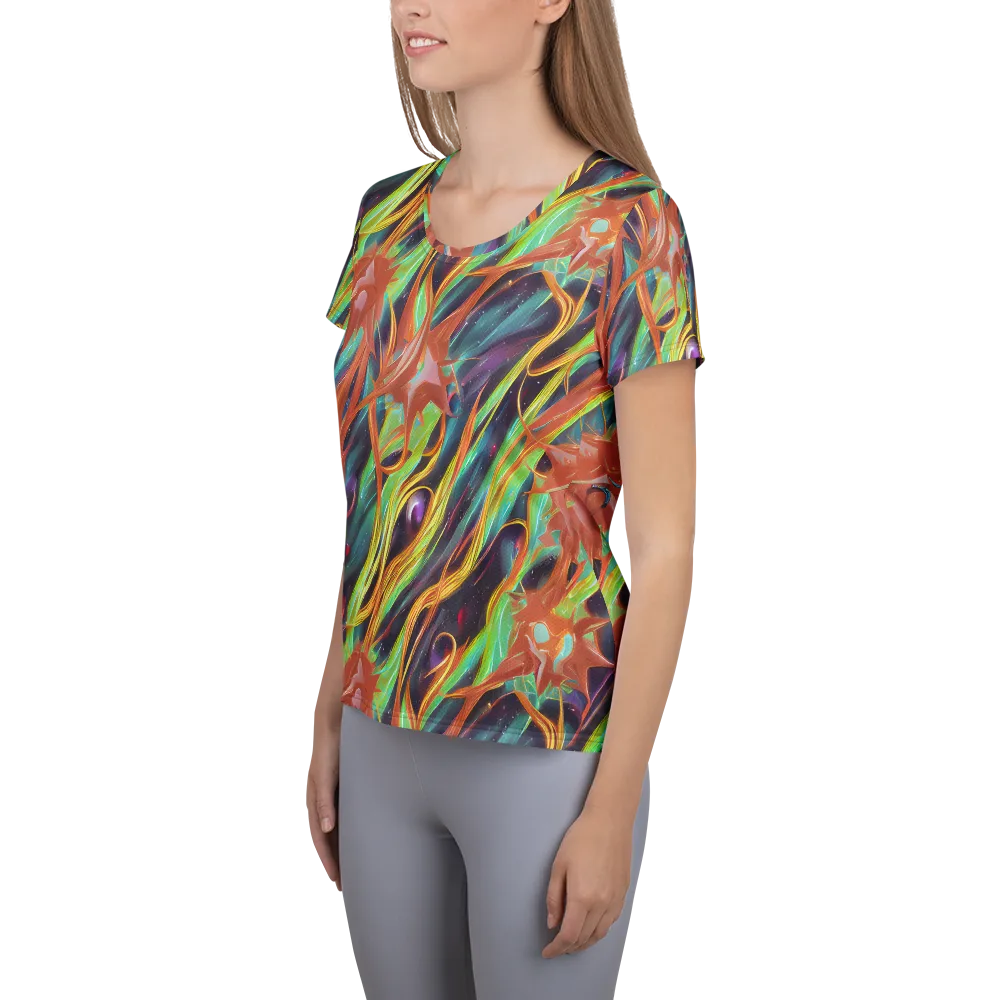 Neon Tidal Bloom on Women's Athletic T-Shirt — Left