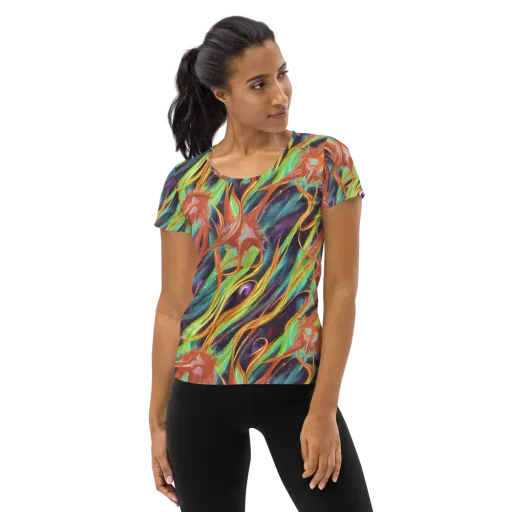 Neon Tidal Bloom on a Women's Athletic T-Shirt