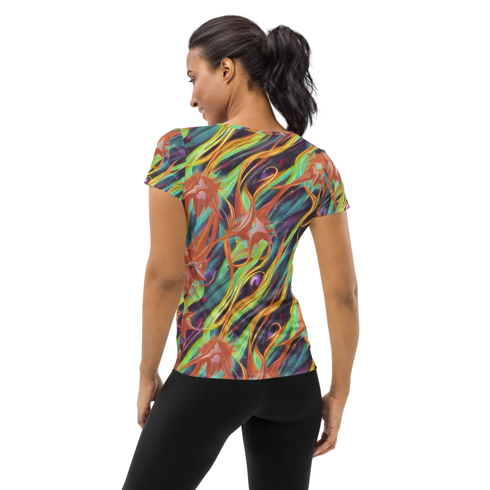 Neon Tidal Bloom on Women's Athletic T-Shirt — Back