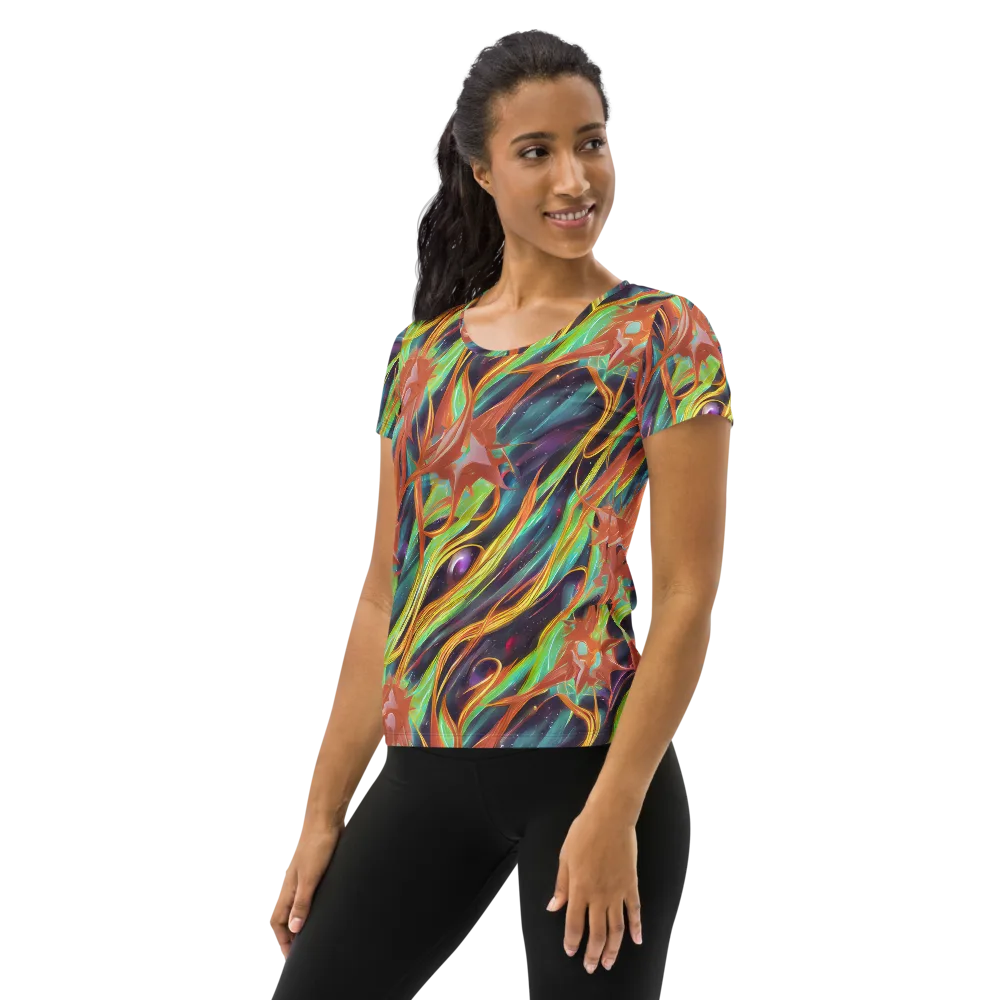 Neon Tidal Bloom on Women's Athletic T-Shirt — Left