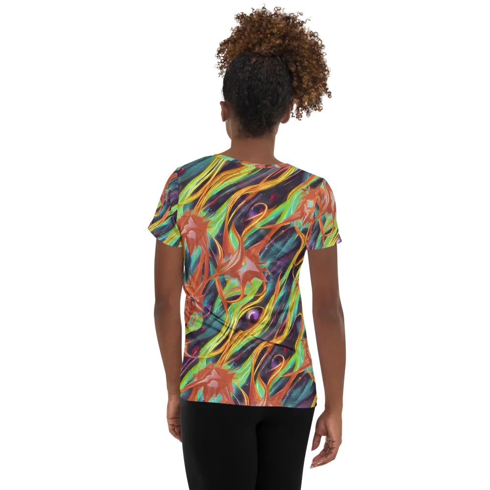 Neon Tidal Bloom on Women's Athletic T-Shirt — Back