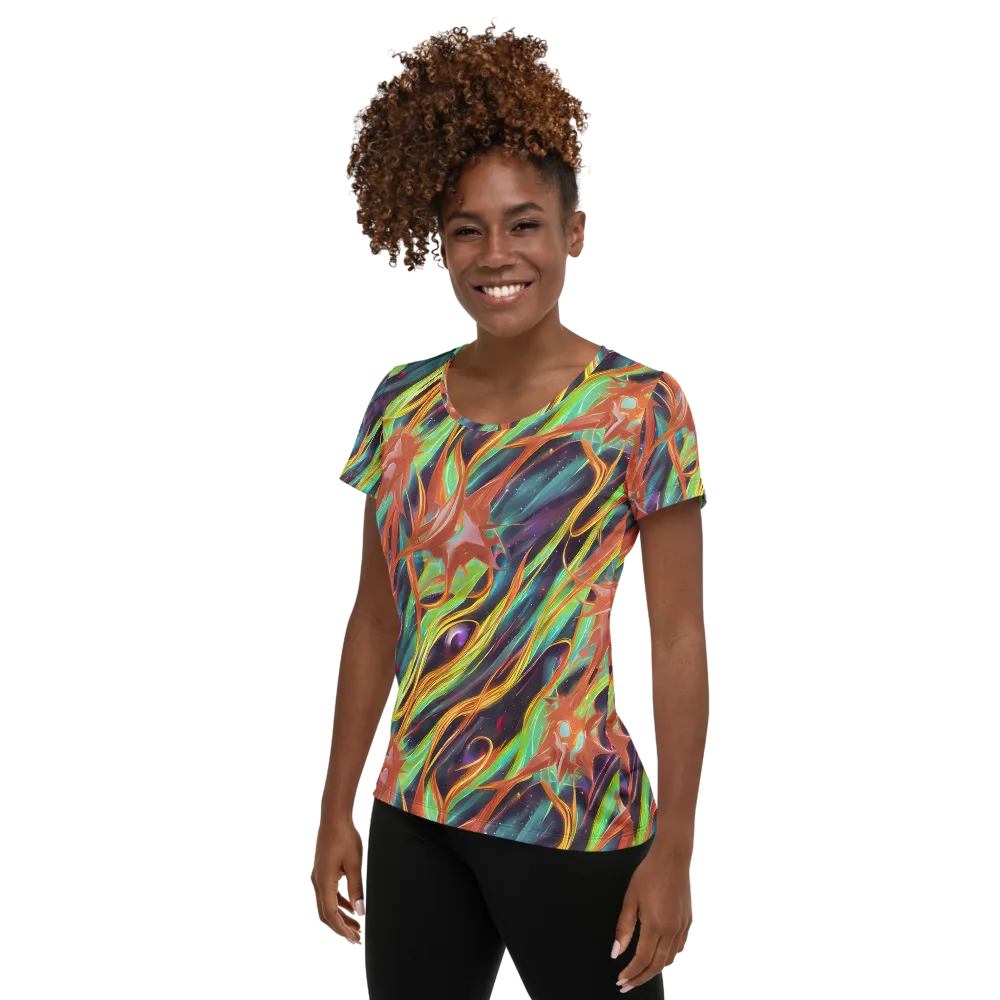 Neon Tidal Bloom on Women's Athletic T-Shirt — Left