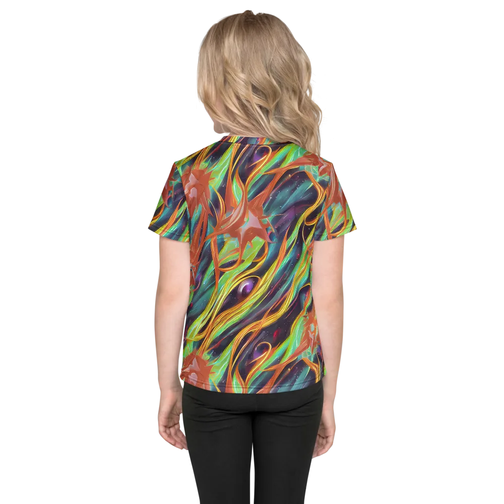 Neon Tidal Bloom on Kids Crew Neck T-Shirt — Back