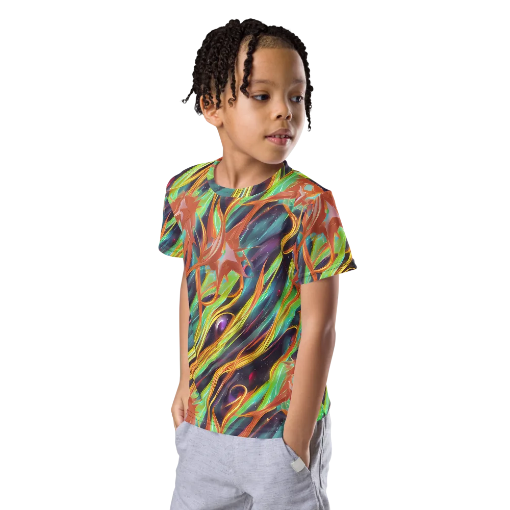 Neon Tidal Bloom on Kids Crew Neck T-Shirt — Left Front