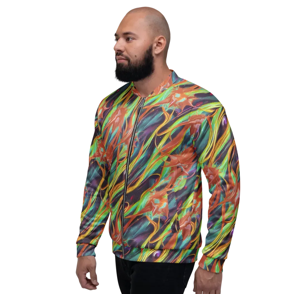 Neon Tidal Bloom on Bomber Jacket — Left