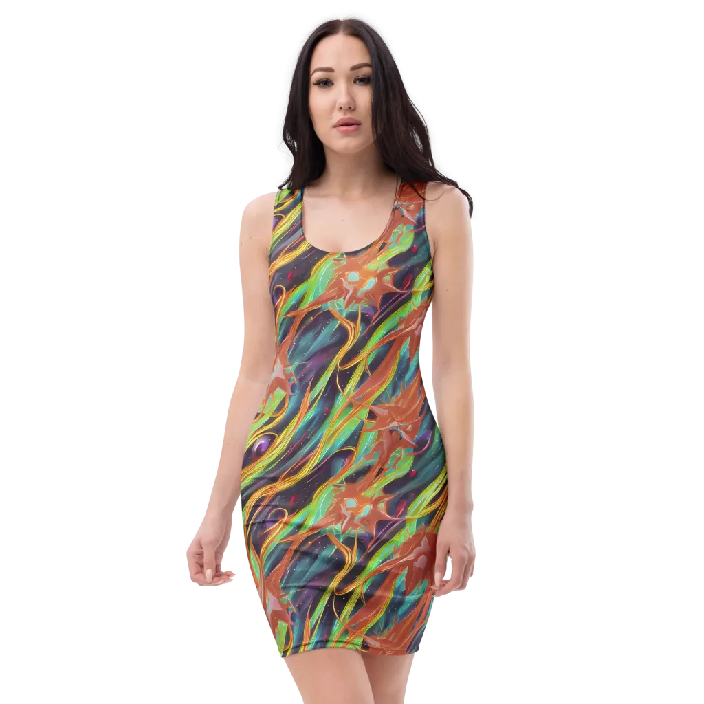 Neon Tidal Bloom on Bodycon Dress — Front