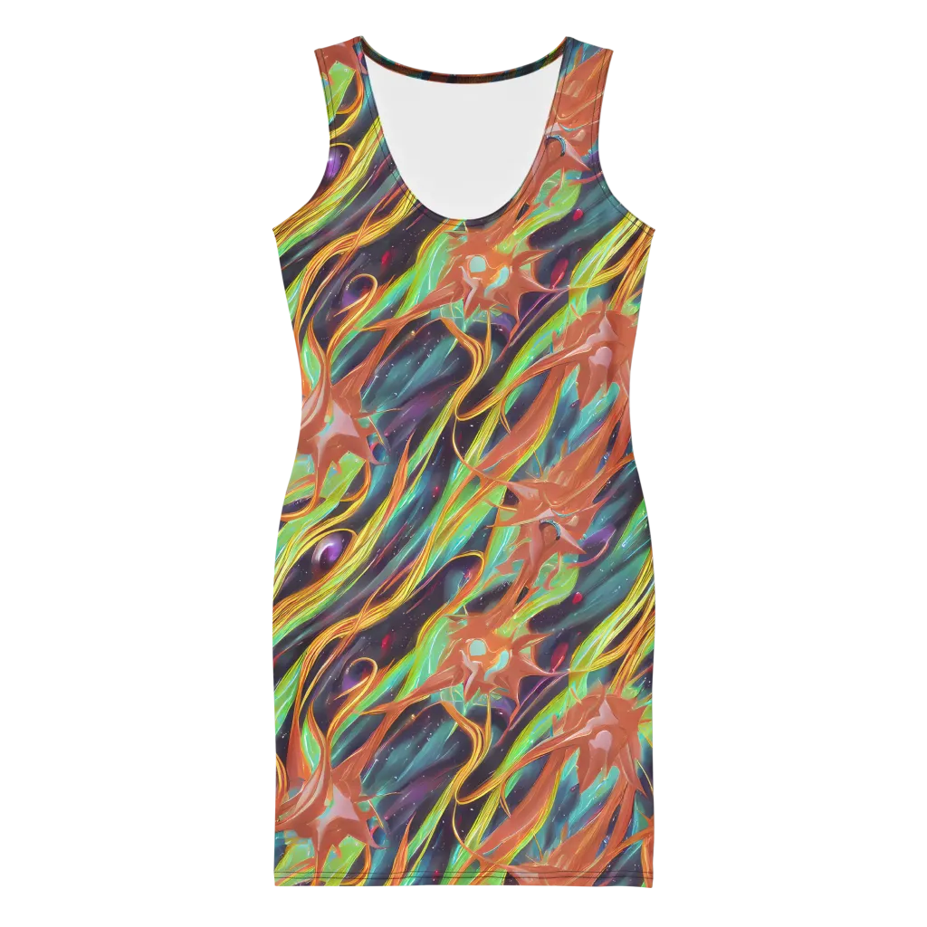 Neon Tidal Bloom on Bodycon Dress — Front