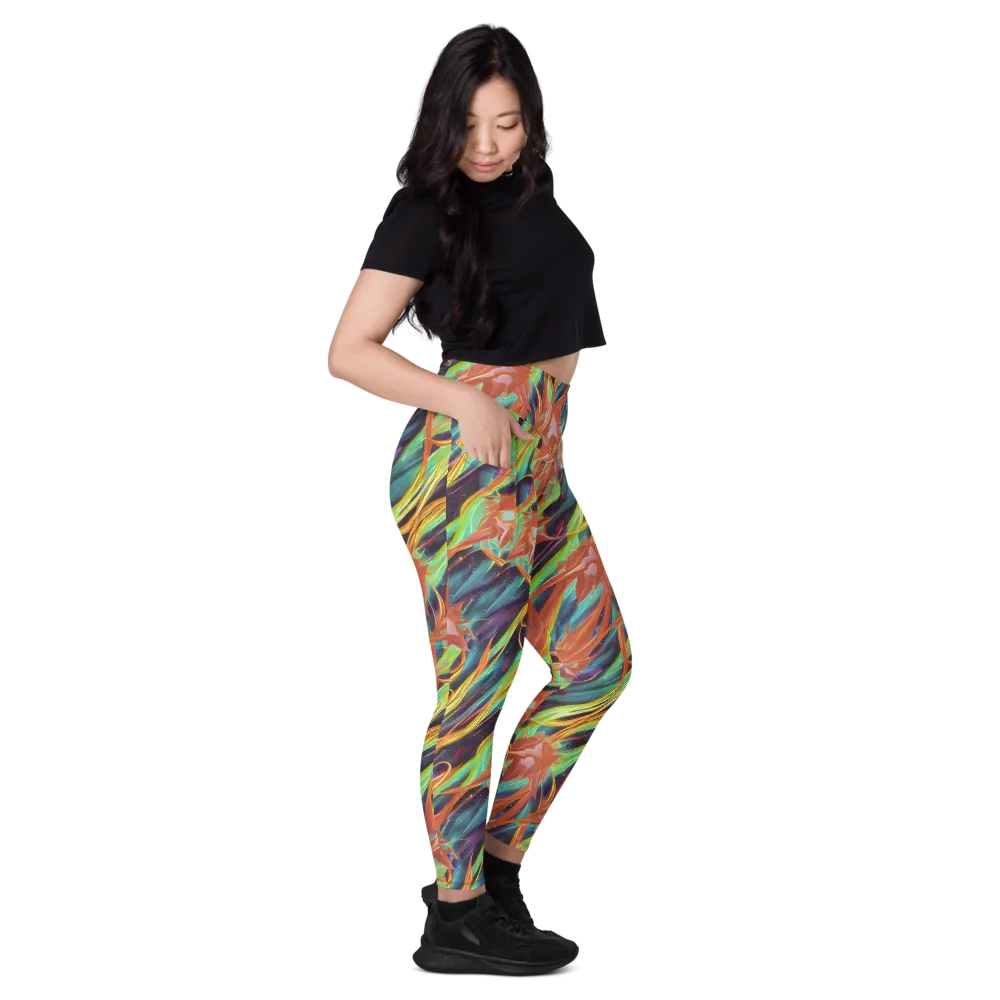 Neon Tidal Bloom on Leggings with Pockets — Right