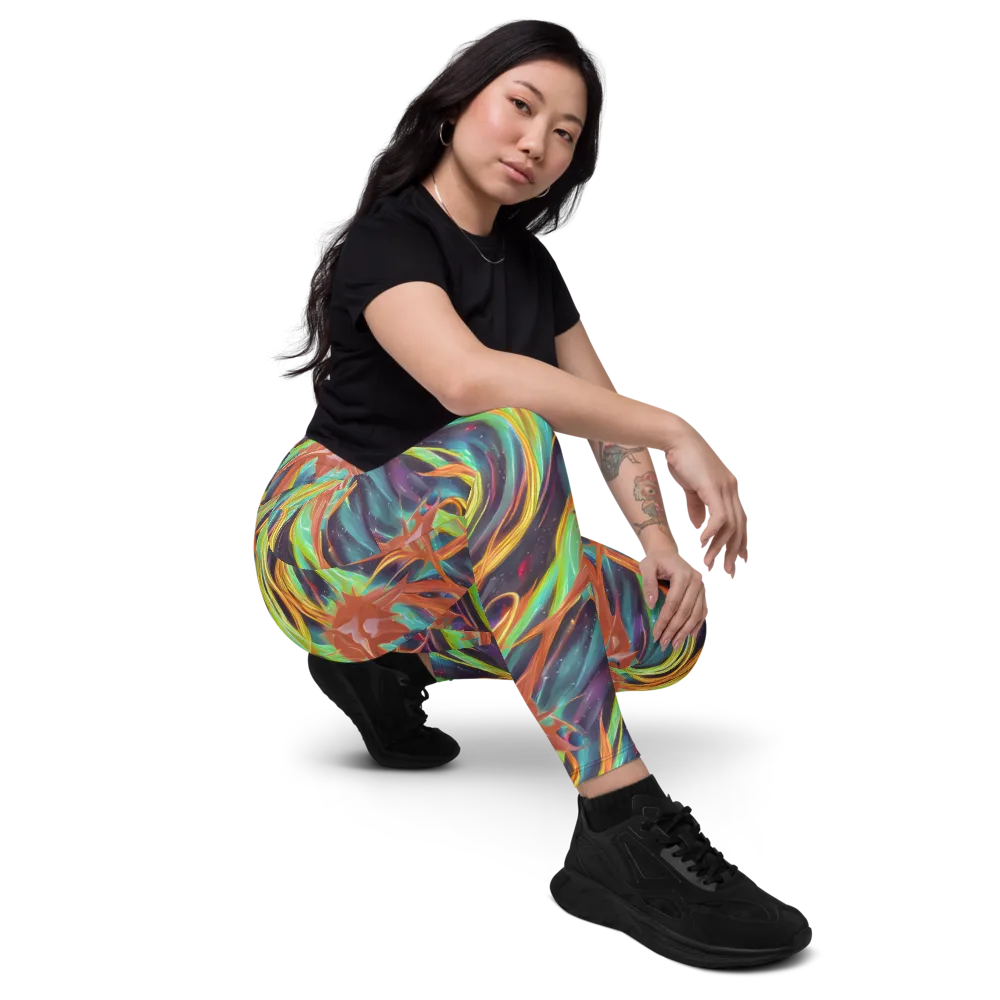 Neon Tidal Bloom on Leggings with Pockets — Right Front