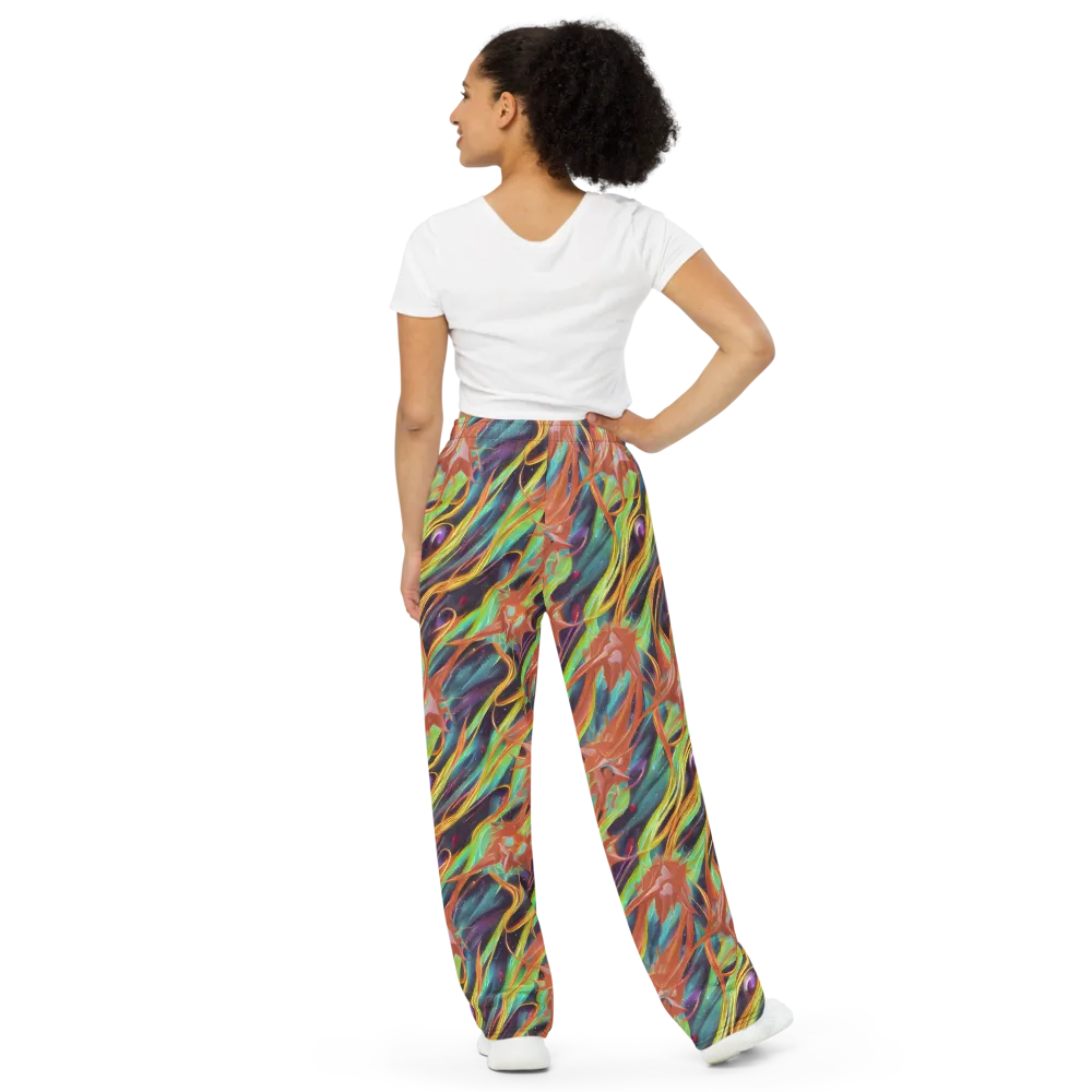 Neon Tidal Bloom on Wide-Leg Pants — Back