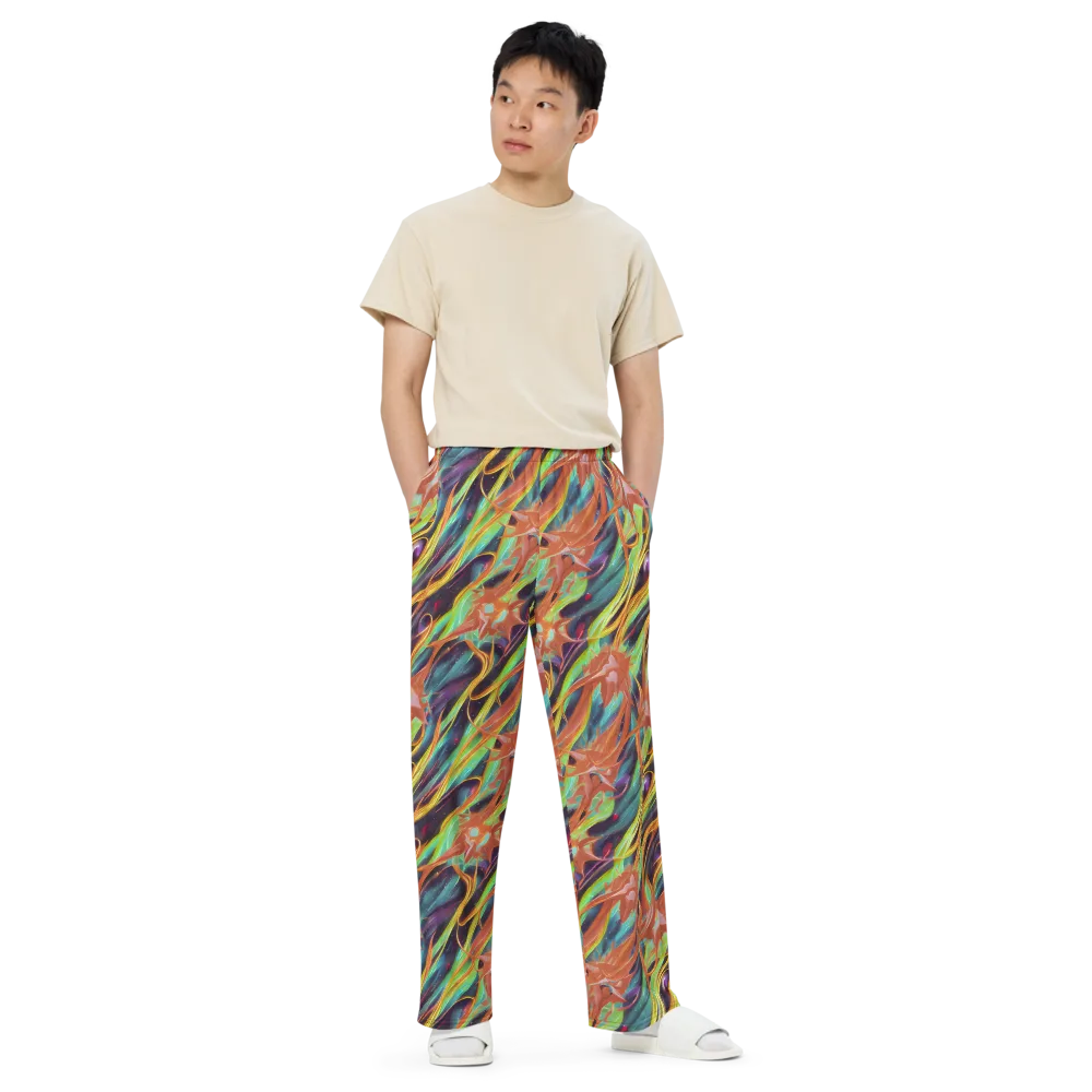 Neon Tidal Bloom on Wide-Leg Pants — Front