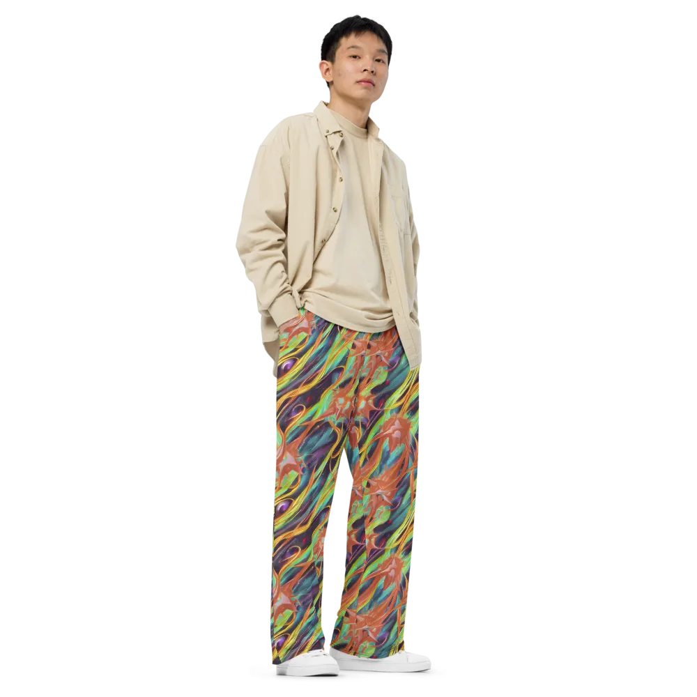 Neon Tidal Bloom on Wide-Leg Pants — Right Front