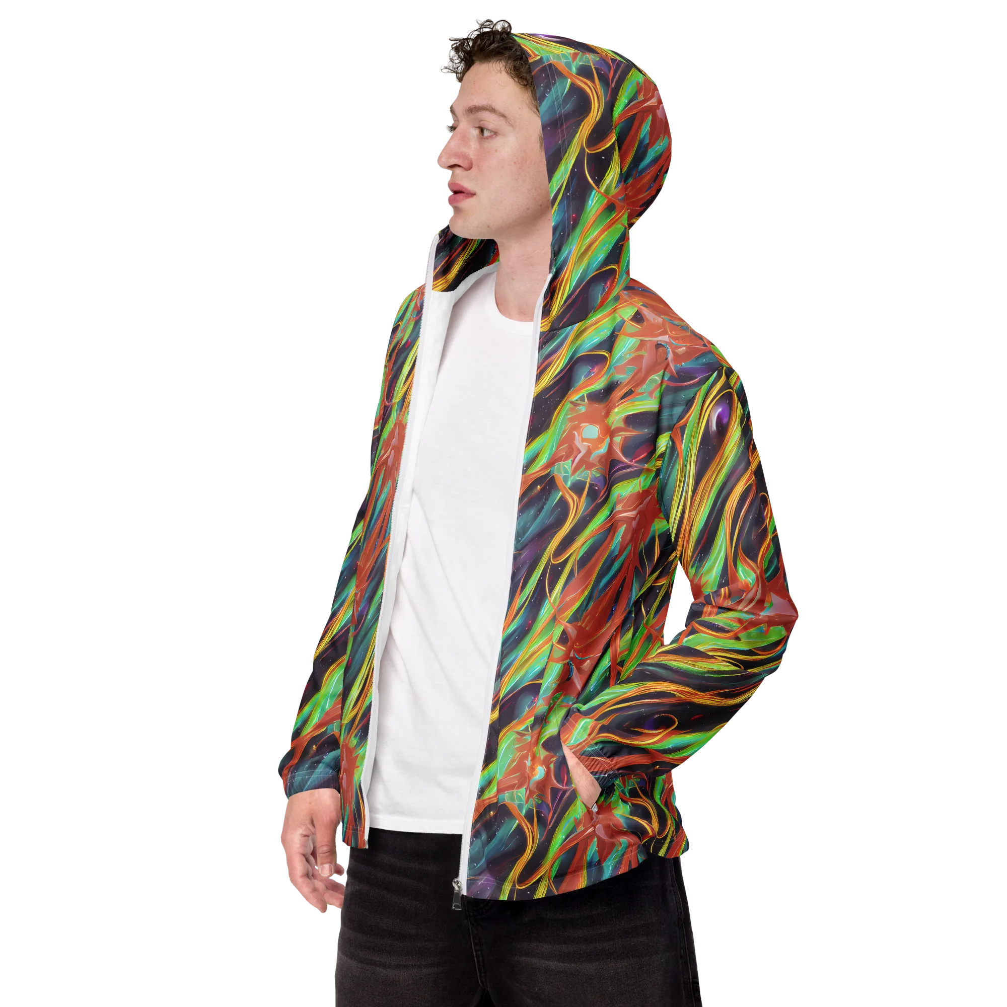 Neon Tidal Bloom on Men's Windbreaker — Left Front