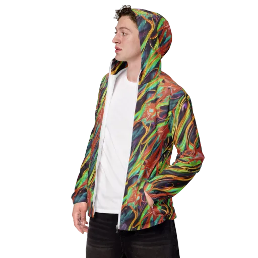 Neon Tidal Bloom on a Men's Windbreaker