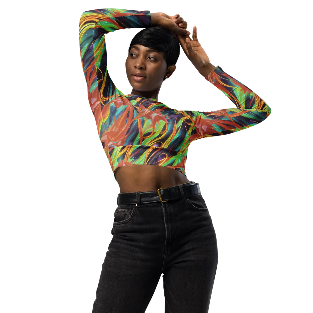 Neon Tidal Bloom on Long Sleeve Crop Top — Front