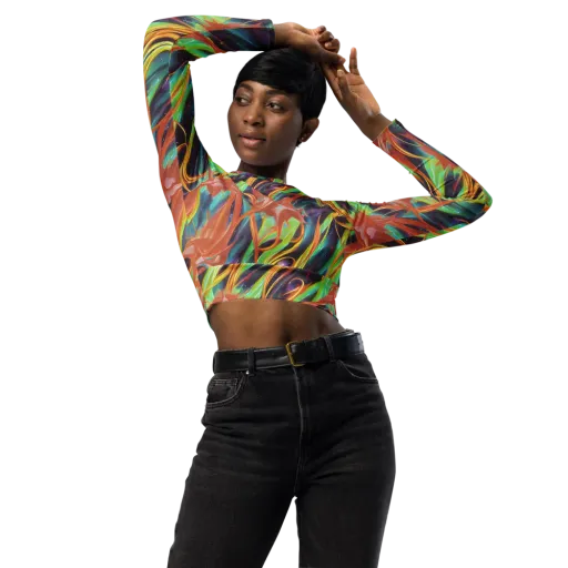 Neon Tidal Bloom on a Long Sleeve Crop Top