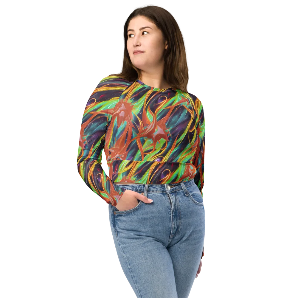 Neon Tidal Bloom on Long Sleeve Crop Top — Front