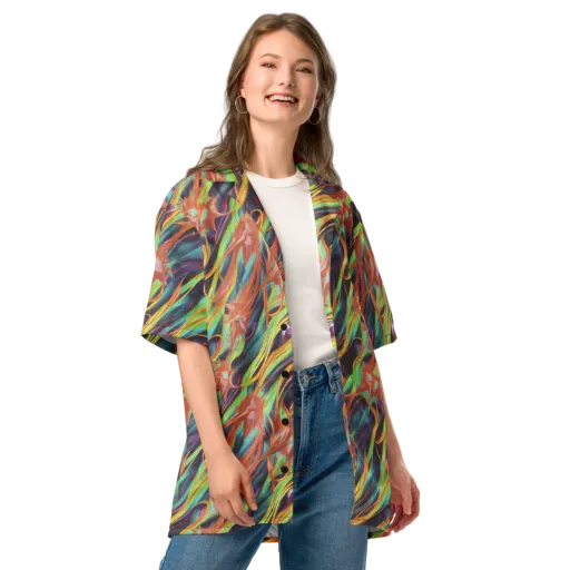 Neon Tidal Bloom on a Button Shirt