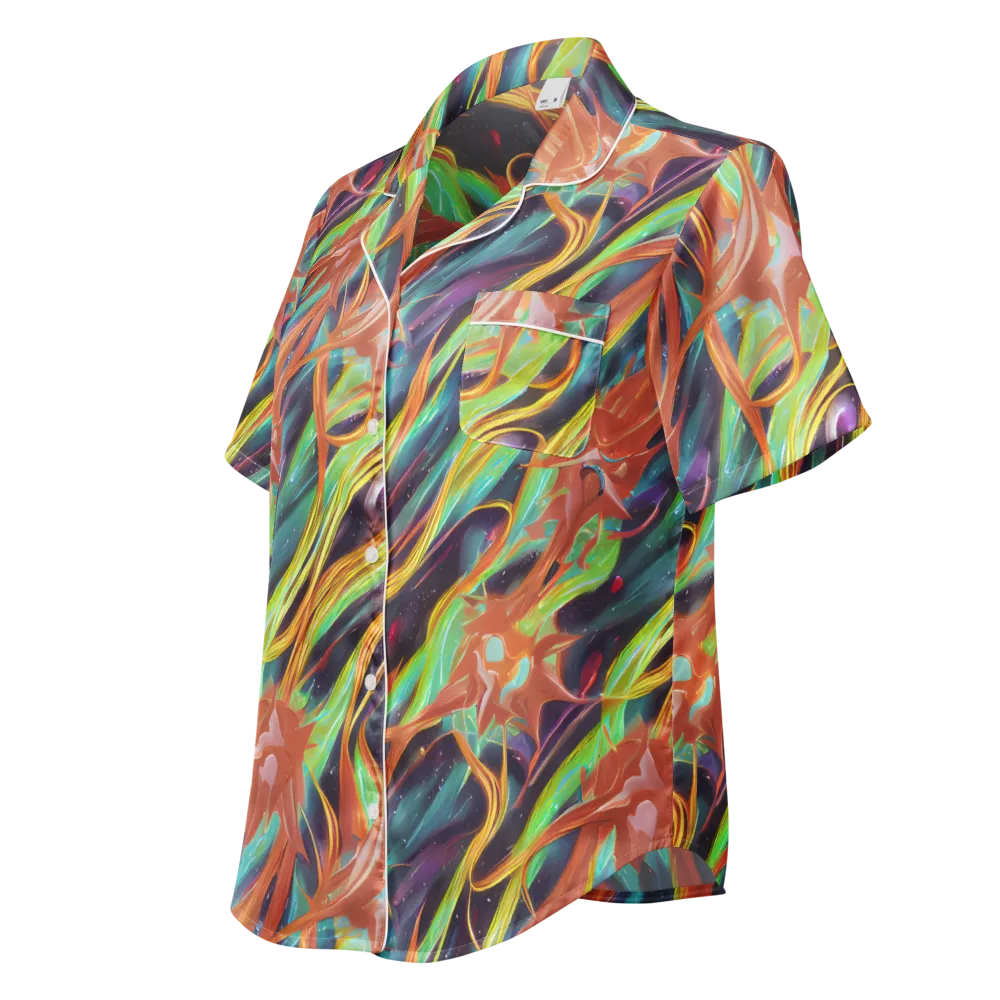 Neon Tidal Bloom on Women's Short Sleeve Pajama Top — Left Front