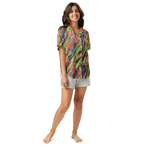 Neon Tidal Bloom on a Women's Short Sleeve Pajama Top