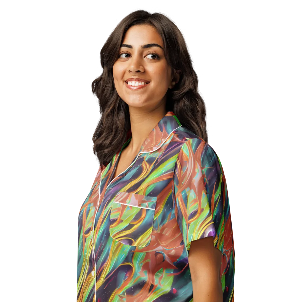 Neon Tidal Bloom on Women's Short Sleeve Pajama Top — Left Front