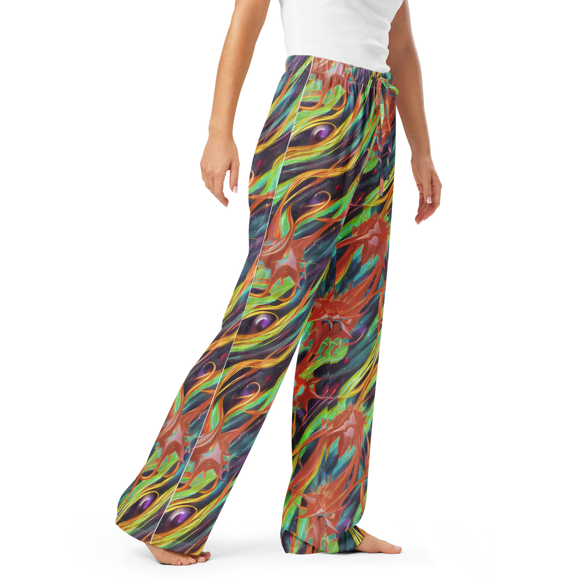 Neon Tidal Bloom on Women's Pajama Pants — Right Front