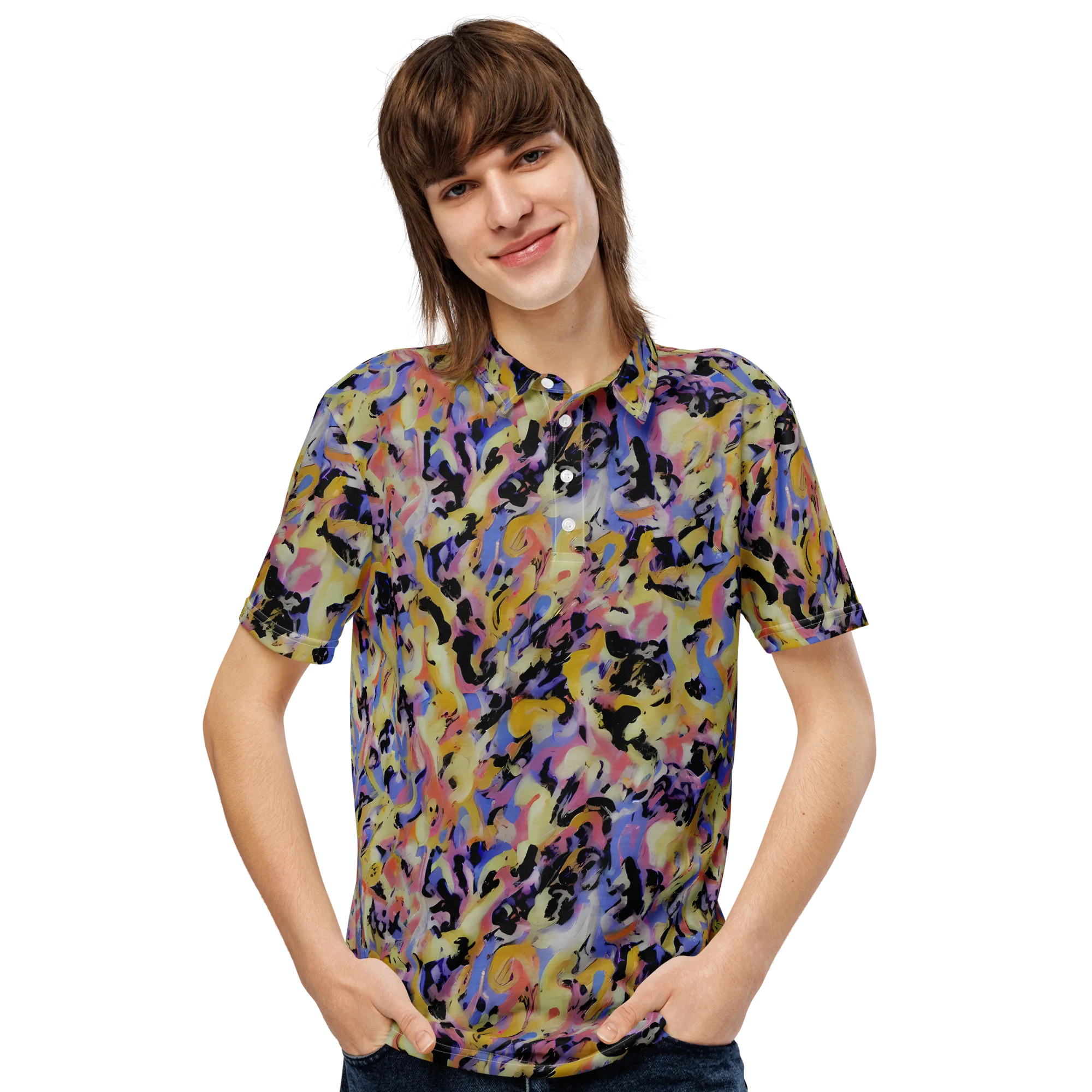 Electric Impression on Men's Slim Fit Polo Shirt — Front