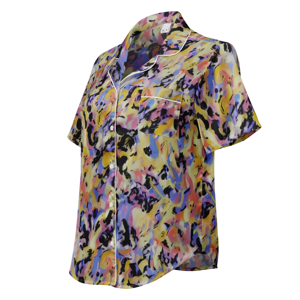 Electric Impression on Women's Short Sleeve Pajama Top — Left Front