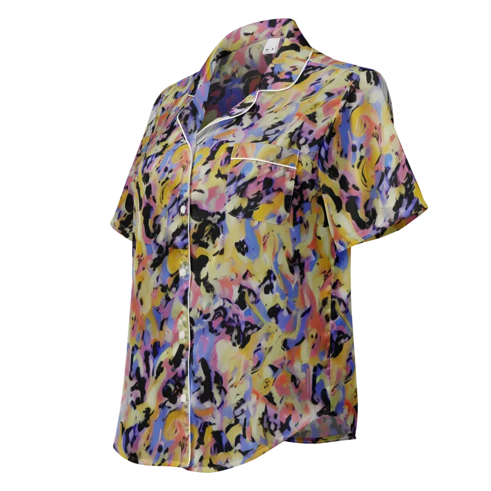 Electric Impression on Women's Short Sleeve Pajama Top — Left Front