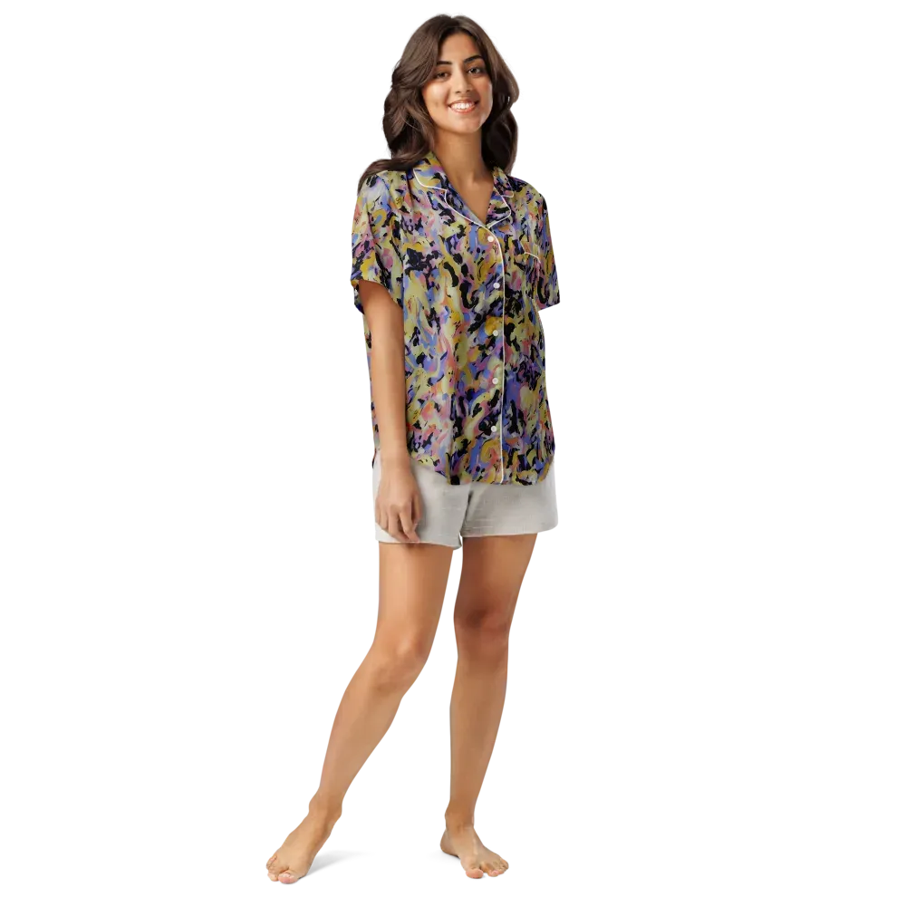 Electric Impression on Women's Short Sleeve Pajama Top — Front