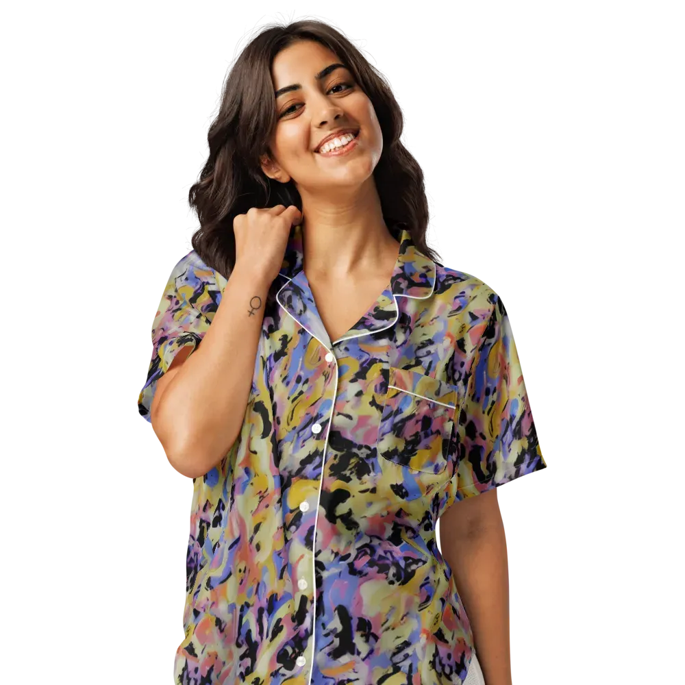 Electric Impression on Women's Short Sleeve Pajama Top — Front